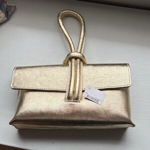 Gold Metallic Wristlet Clutch with Loop Handle